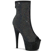 Pleaser ADORE-1031GM Black Fabric-Rhinestone Mesh 7 Inch Heel, 2 3/4 Inch Platform Peep Toe Ankle Boot, Back Zip